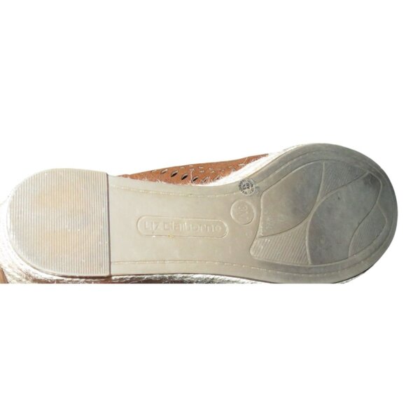 Liz Claiborne Brown Espadrille Leather Lazer Cut Platform Comfort Wedge Sandal 8 - Picture 9 of 11